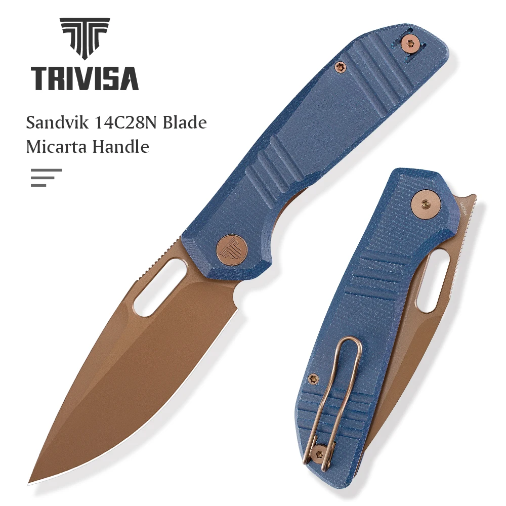 TRIVISA Pocket Folding Gecko Knife14C28N Blade Micarta Handle Herramienta High Quality Outdoor Survival Camping Hiking EDC Tool