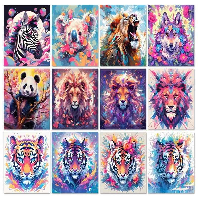 

Gatyztory color Lion Tiger Diy painting number Animal oil paint by numbers canvas painting by numbers for kids adults art paint