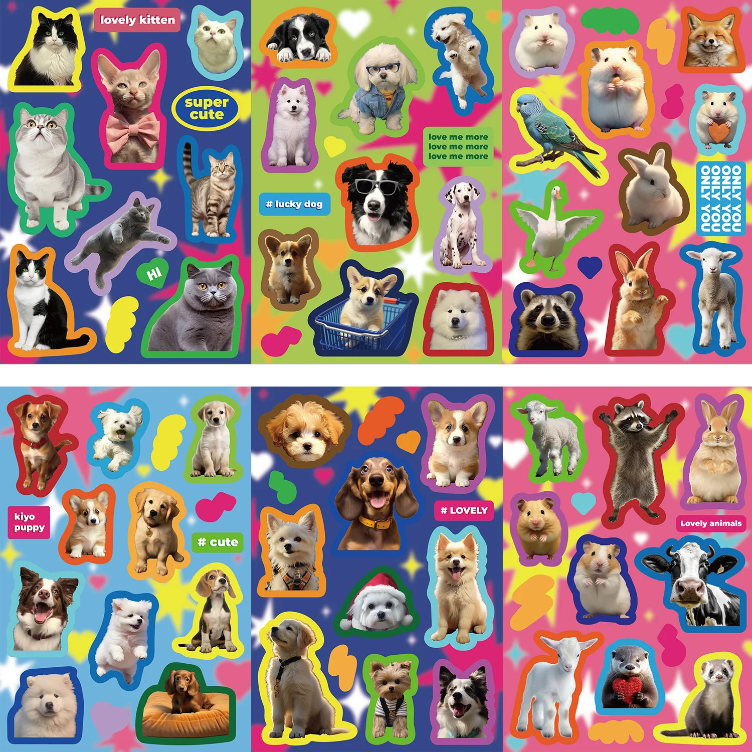 

8/16Sheets Cute Colorful Fun Animal Sticker DIY Phone Laptop Luggage Skateboard Graffiti Decals Fun for Gift