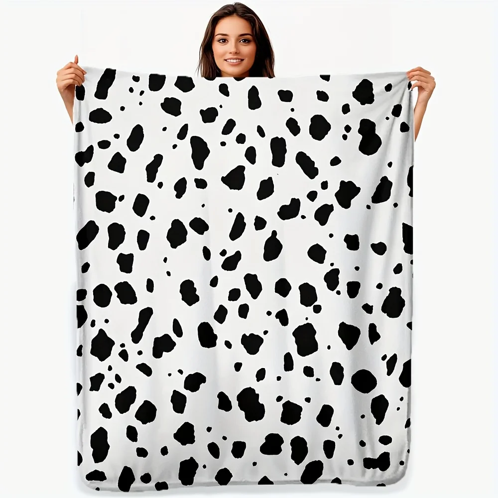 Dalmatian Dots Print Flannel Blanket - Plush Warm Sofa Bed Office Car Cold Night Throw