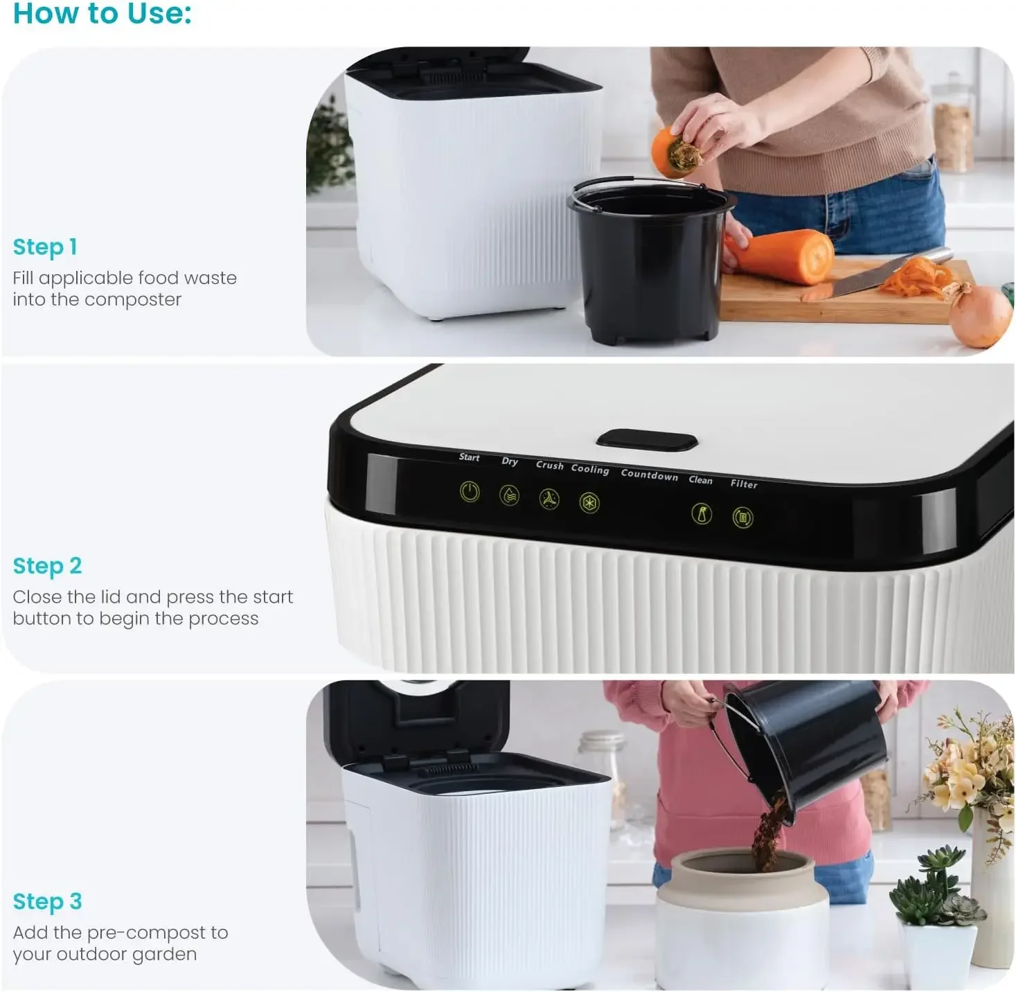 Living Electric Composter for Kitchen, Helps Turn Food Waste Into Pre-Compost, Features Auto-Cleaning Cycle