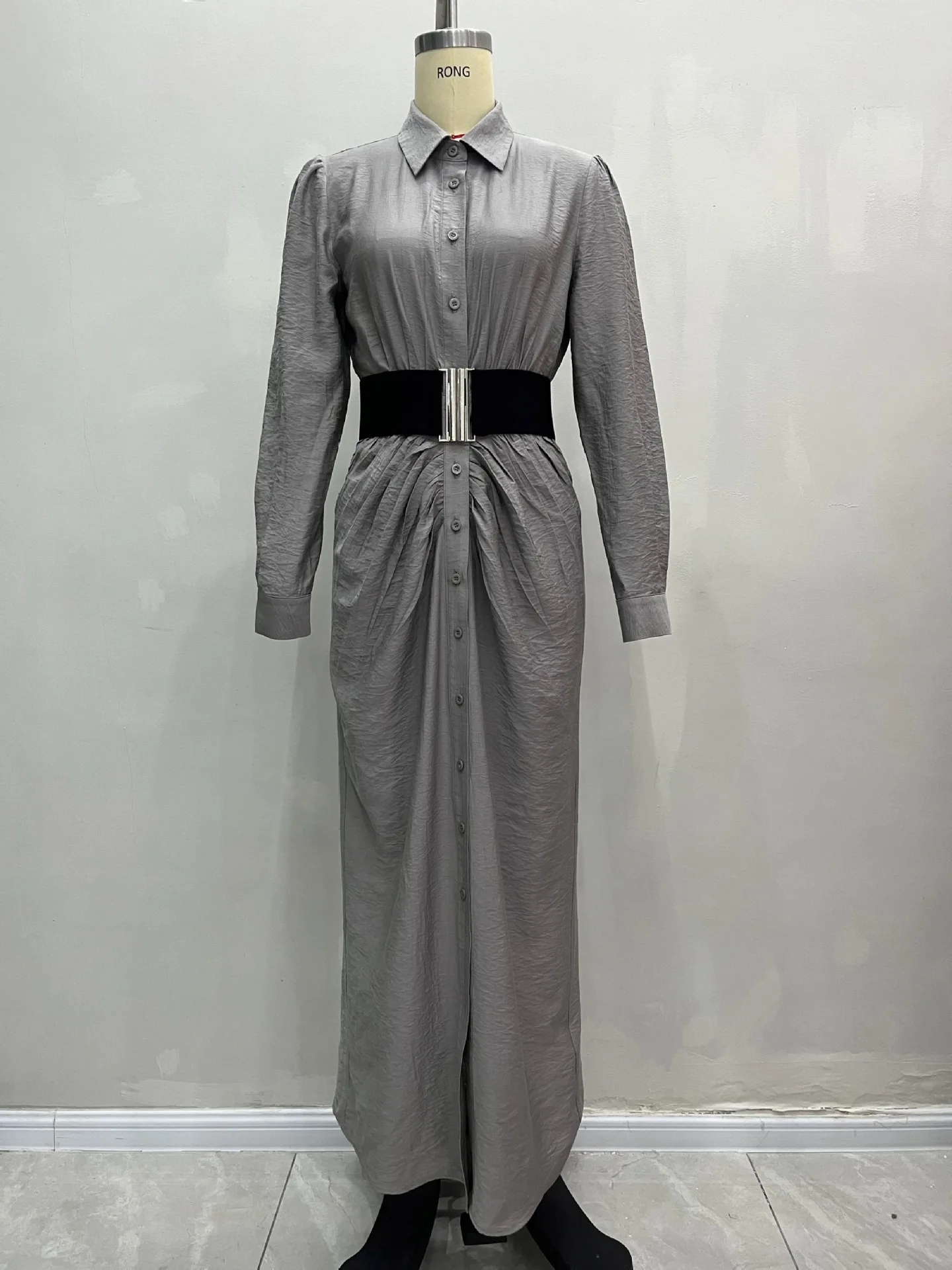 

Модное платье-рубашка с эффектом мятой ткани, весеннее женское платье с отложным воротником, однобортное, с длинными рукавами, осеннее, с завышенной талией, длиной до колена