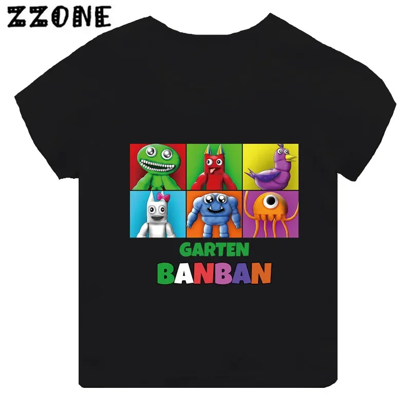 Hot Game Garten of Banban Print Cartoon Kids T-shirt Girls Clothes Baby Boys Black Short Sleeve T shirt Children Tops TH5846