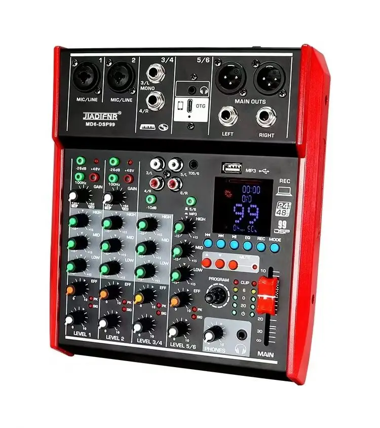

Professional 6 Channel Audio Mixer With OTG Livestream Record Studio Home DJ Recording Controller With 48V Phantom Power