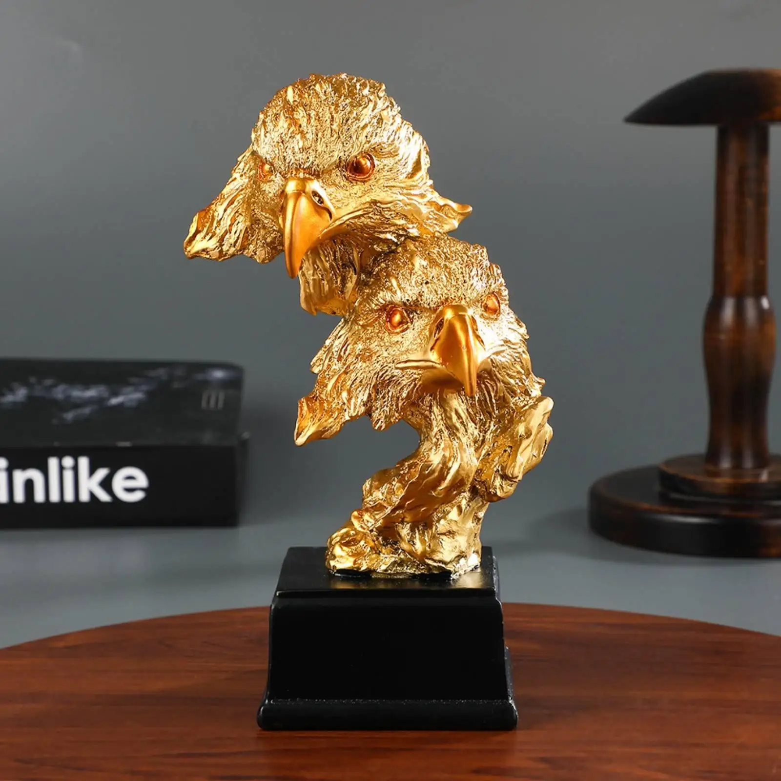Shiny Gold Finish Resin Sculpture Abstract Decor for Bookshelf Office Interior Figure