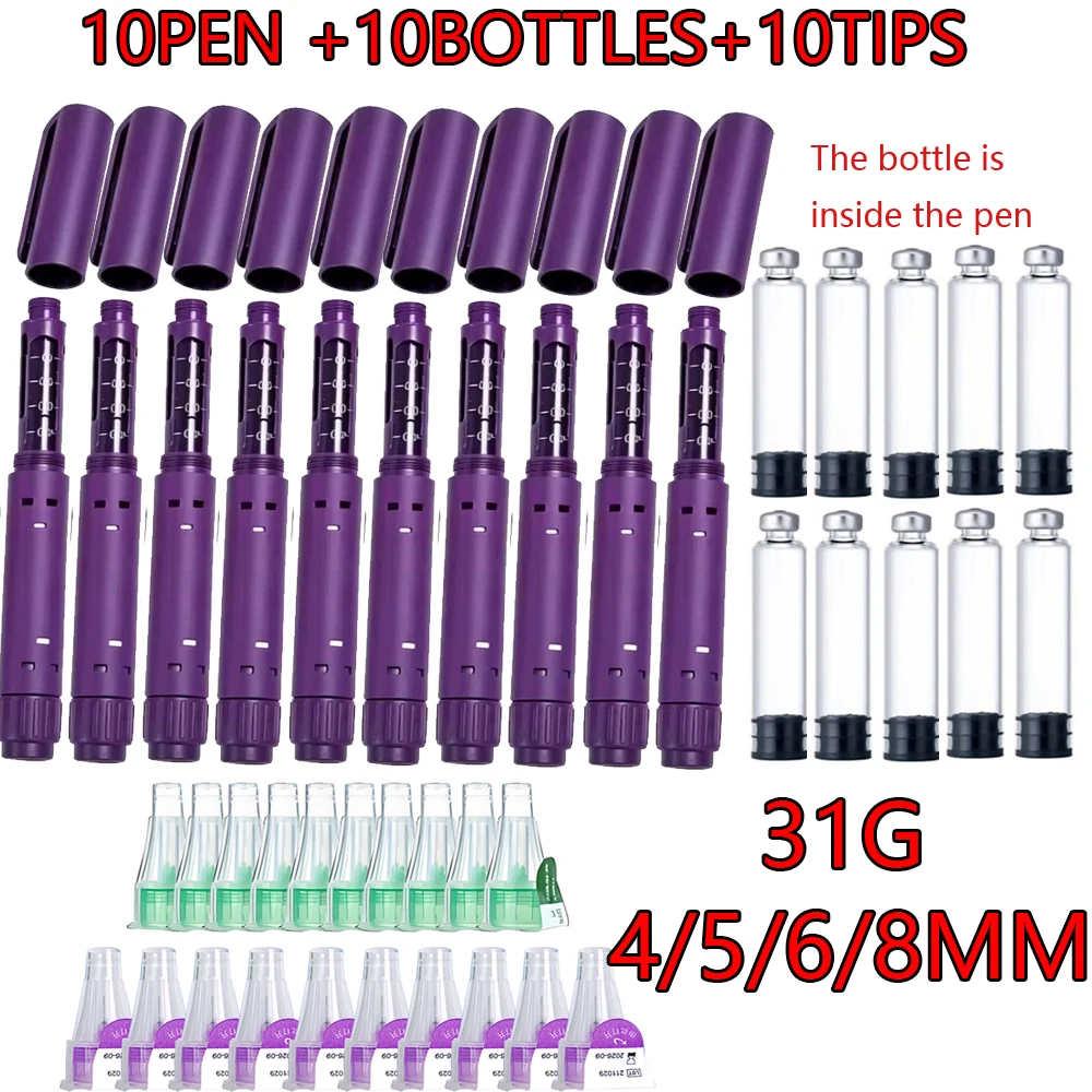 10pcs-adjustable-dosage-60u-magic-beauty-injection-pen-disposable-sterile-insulin-injection-pens-rotary-push-purple