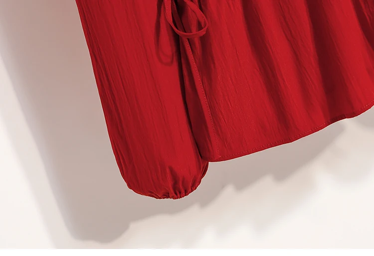 2026 Weiße Bluse mit Kordelzug-Taille, langen Ärmeln, lockerem Schnitt, verjüngendem Peplum, Babydoll-Stil, lässiges Top aus Crinkle-Stoff – Detail 33