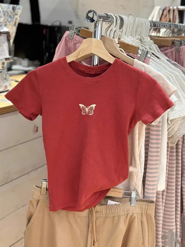 

Красная футболка Brandi Slim Fit с коротким рукавом, женская, размер S, уникальная, красивая, дышащая, хлопковая, летняя