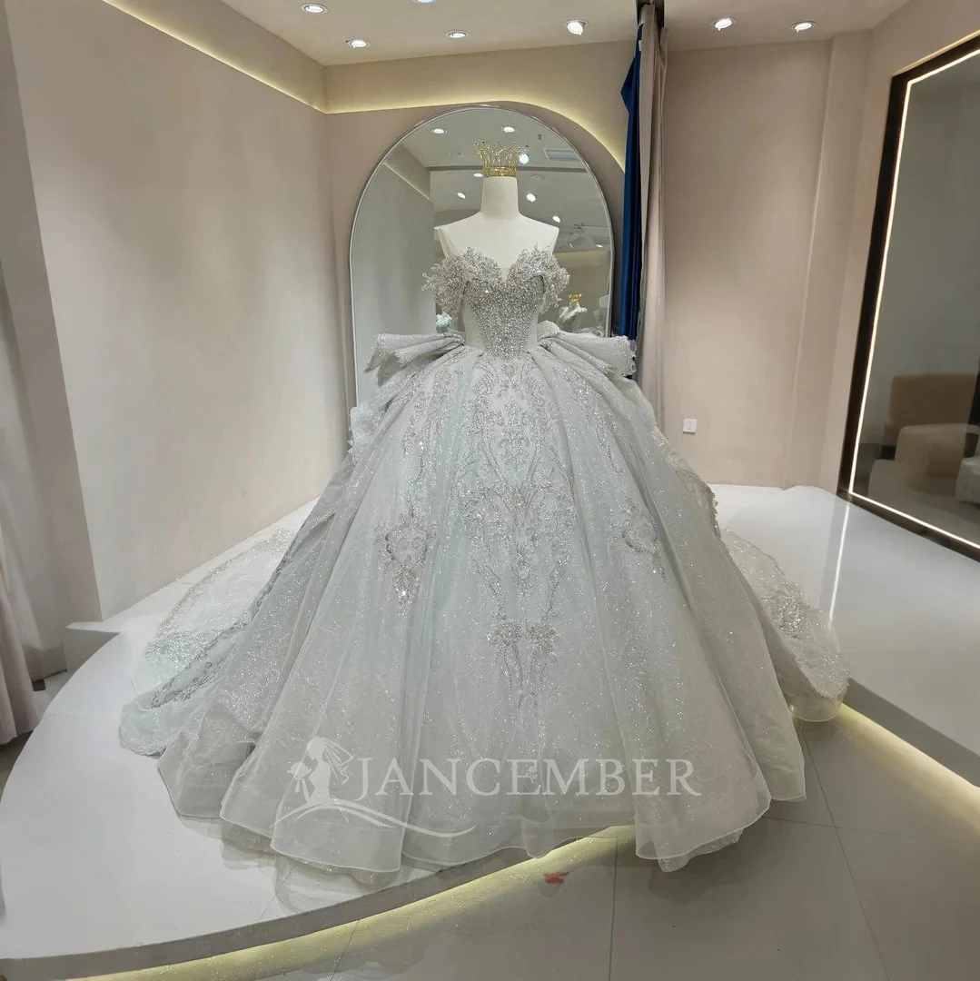 Abiti da sposa squisiti Abito da ballo per donna Abiti da sposa sexy con pieghe in raso a maniche corte con spalle scoperte Abiti personalizzati