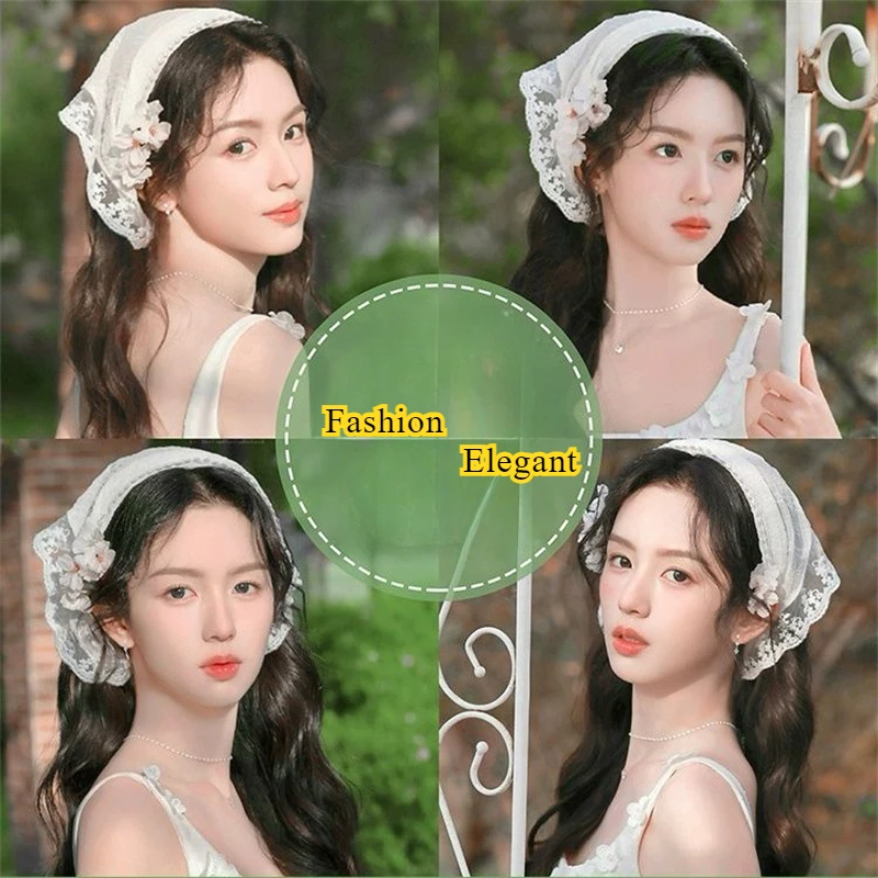 2025 Lace Headband Scarf for Women French Style Triangle Bandana with Integrated Headwrap Pastoral Chic Hair Accessory