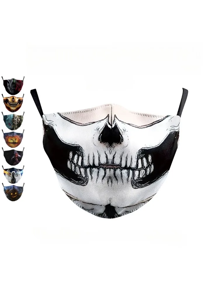 Masque à motif de crâne d'horreur imprimé en 3D, demi-masques fantôme Zombie, unisexe, réglable, pour fête, Halloween, carnaval pour adultes