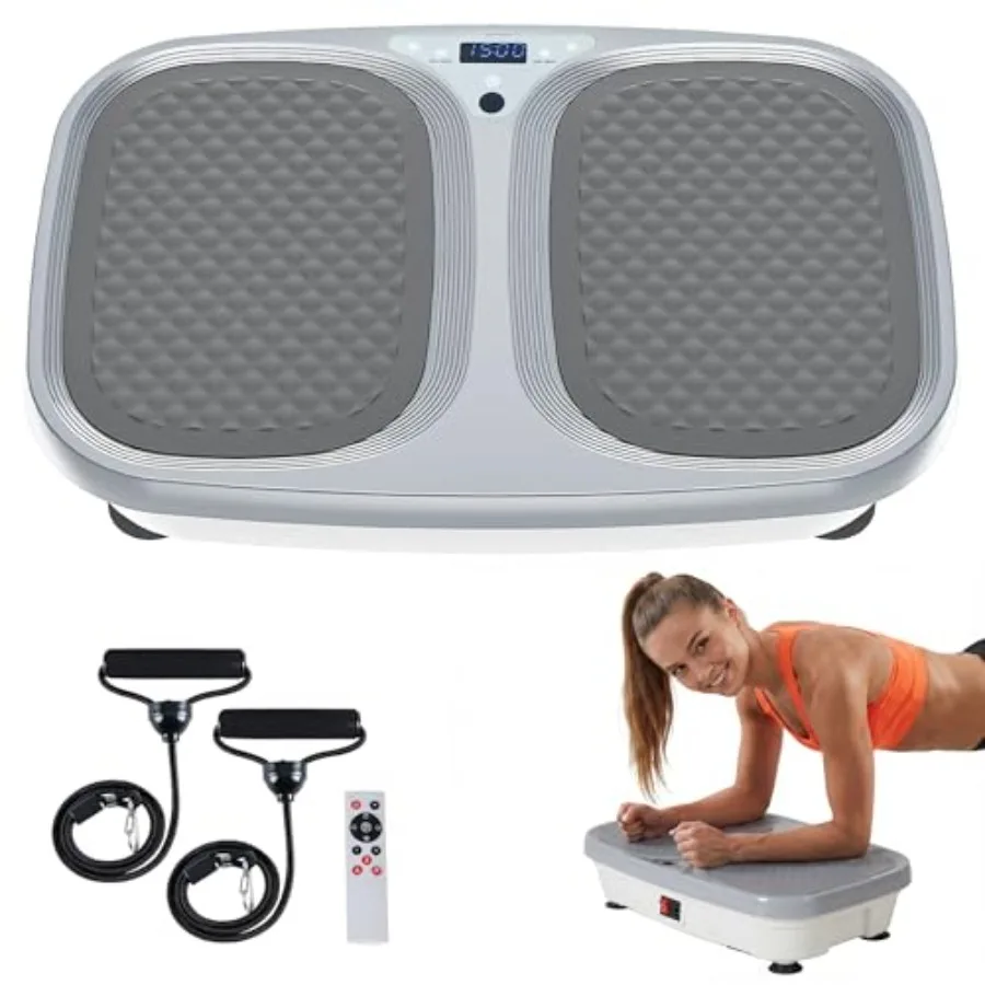 

Vibration Plate Exercise Machine for home gym use ABS plastic body in black 120 intensity levels with LED display pull ropes an