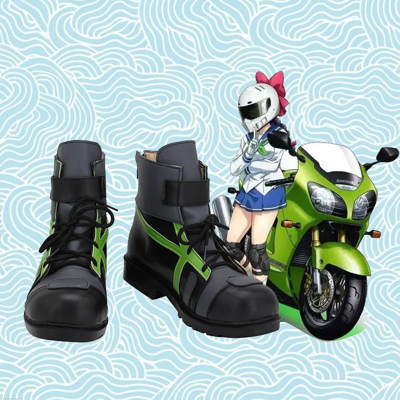 ¡Bakuon! ! | Chicas Anime en Moto Raimu Kawasaki ‌ Zapatos de cosplay, botas, Halloween, carnaval, cuero PU, juego de rol, se pueden hacer a medida
