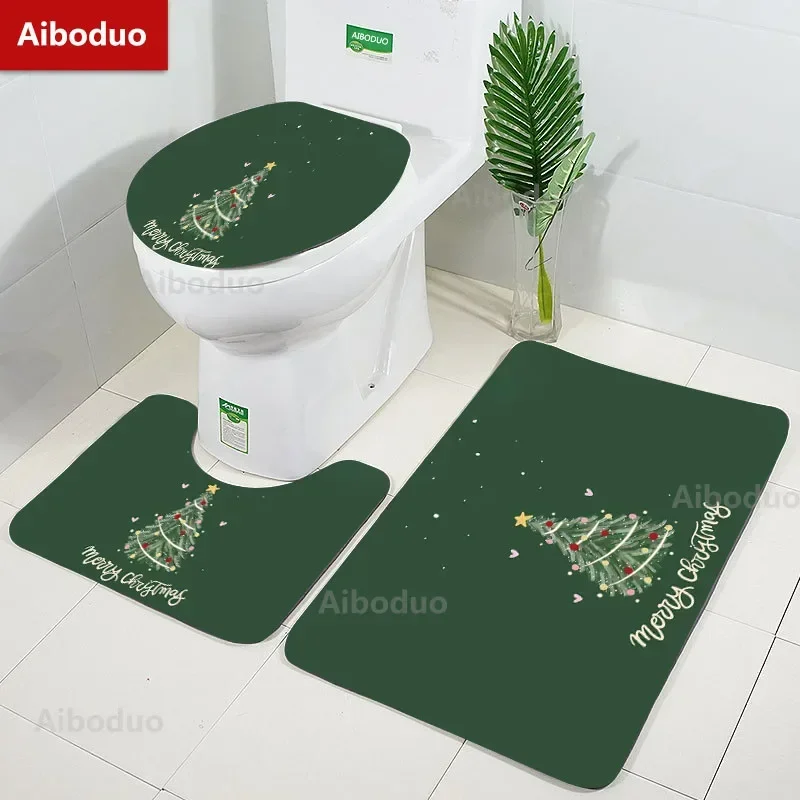 

Green Theme Christmas Tree Pattern Bathroom 3Pcs/set Mat Home Flannel Decorate Accessories Floor Rug Toilet Cover 40*60/50*80 CM