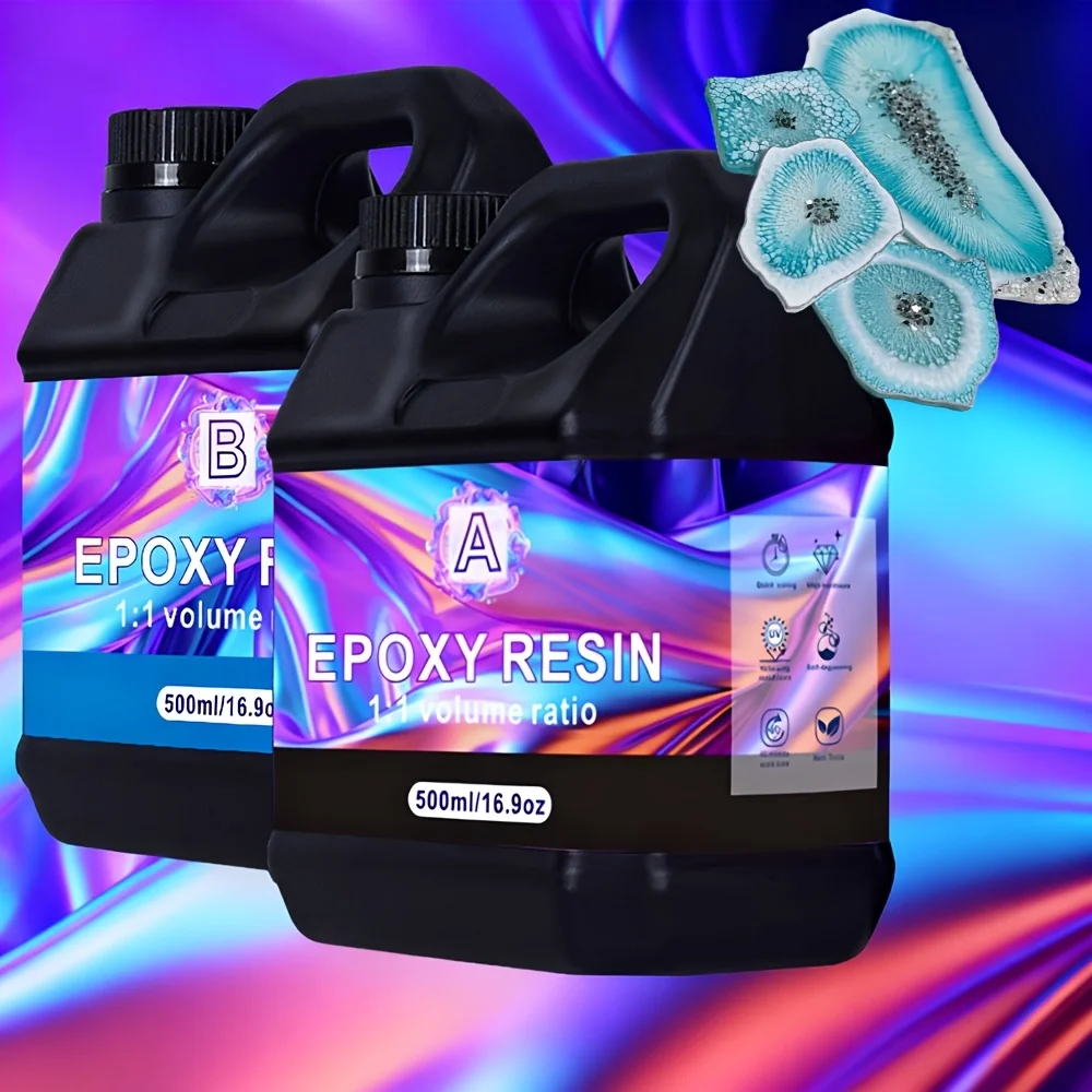 Kit de Resina Epoxi Transparente de 500/1000 ml, Sin Burbujas, Anti-Amarilleamiento, Fácil de Mezclar, Proporción 1:1, Para Moldeo, Manualidades y Proyectos Artísticos