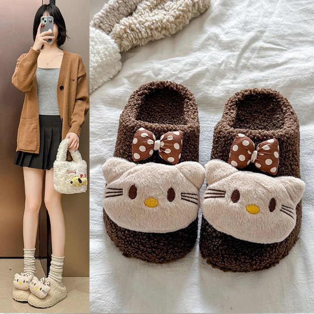 Cotton Slippers New Hello Kitty Best-Selling Women's Autumn Winter Plus Velvet Warm Slippers for Girls Cartoon Cute Popular Gift - view 3
