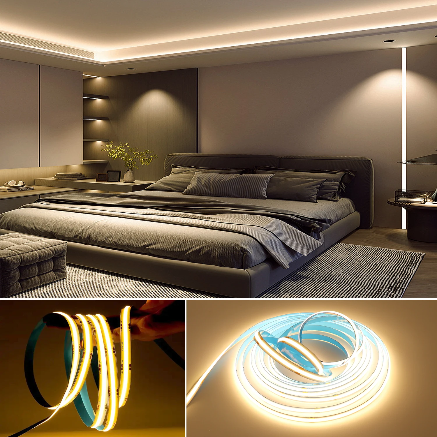 COB LED Strip Light 480 Linear Regulável LED Alto Brilho Flexível Quente/Natural/Frio Branco 24V 8mm COB Led Light RA90 Quarto