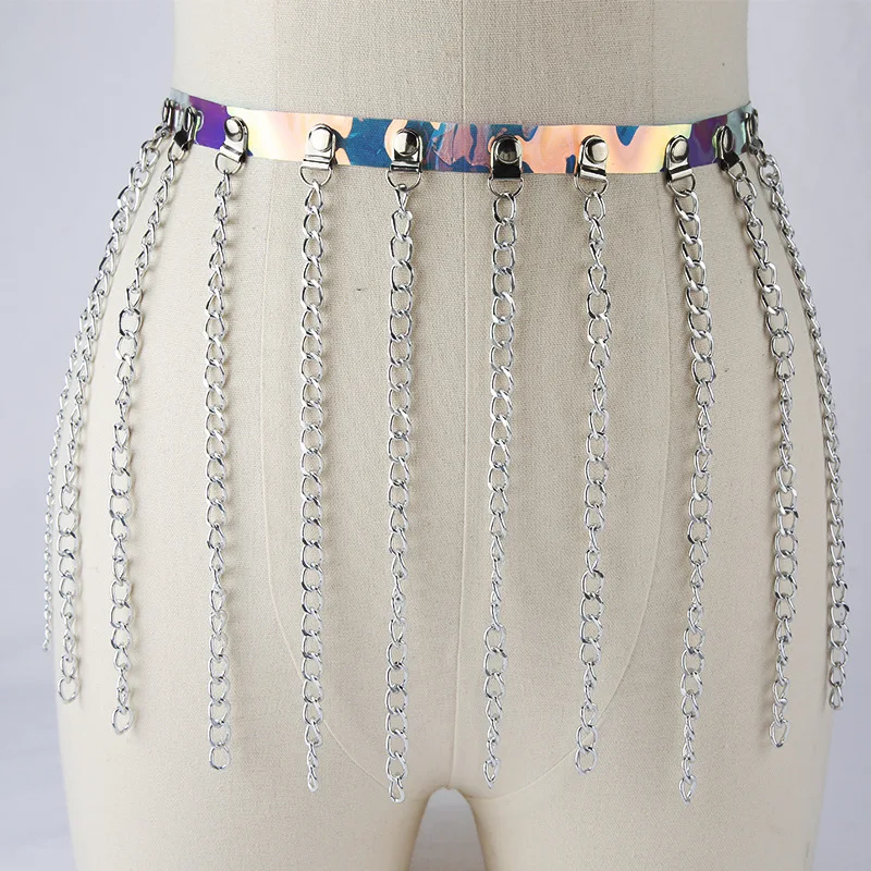 

European and American Punk Leather Versatile Belt Night Bar Performance Fringed Waist Chain Body Chain