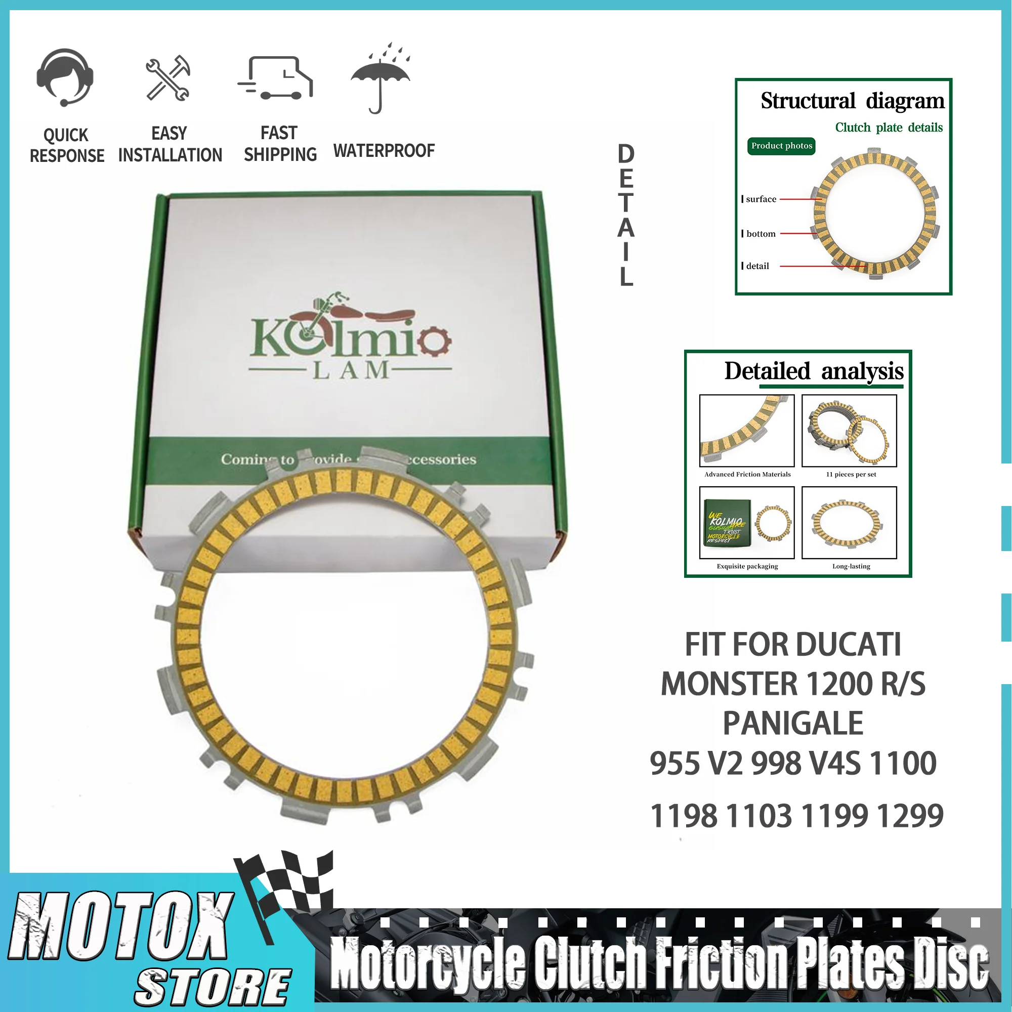Motorcycle Clutch Friction Plates Disc Fit for Ducati Monster 1200 R/S Panigale 955 V2 998 V4S 1100 1198 1103 1199 1299