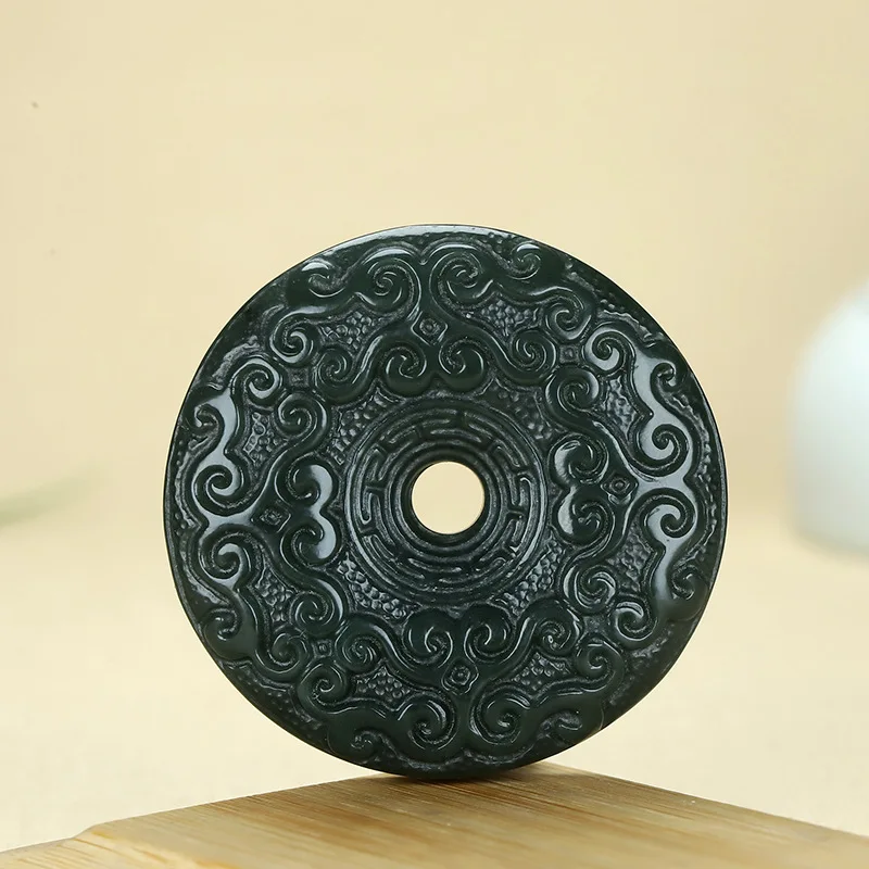 Hetian Jade Green Smooth Surface Pattern Peace Pendant Double-Sided