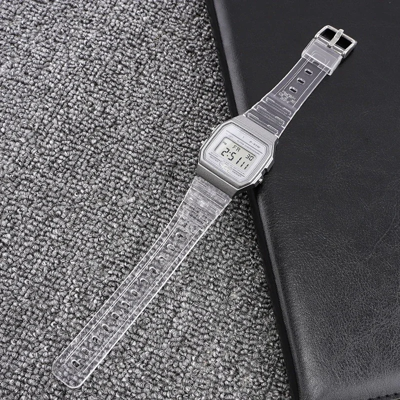 TPU Resin Watch Band Strap for Casio F 91W F84 F105 108 A158 168 for Casio AE 1200 Watchband Bracelet Wristbelt Transparent