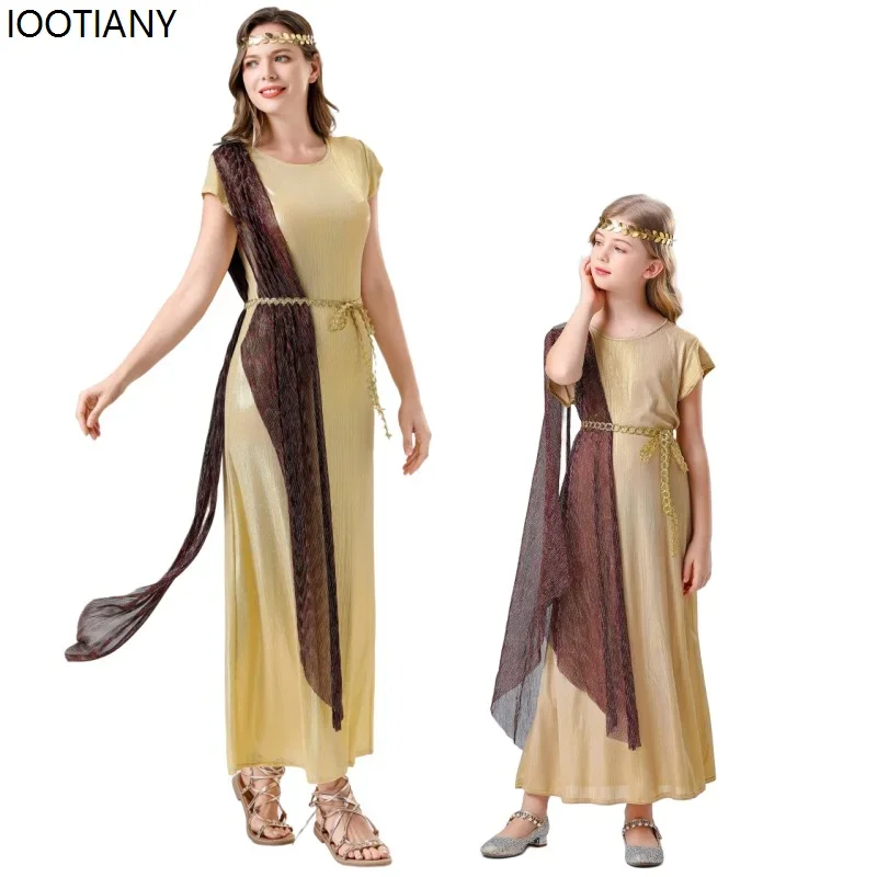 Косплей для родителей и детей, средневековое древнегреческое платье богини для ролевых игр, Хэллоуин, халат Клеопатры для взрослых и девочек, карнавальный мяч, Cos