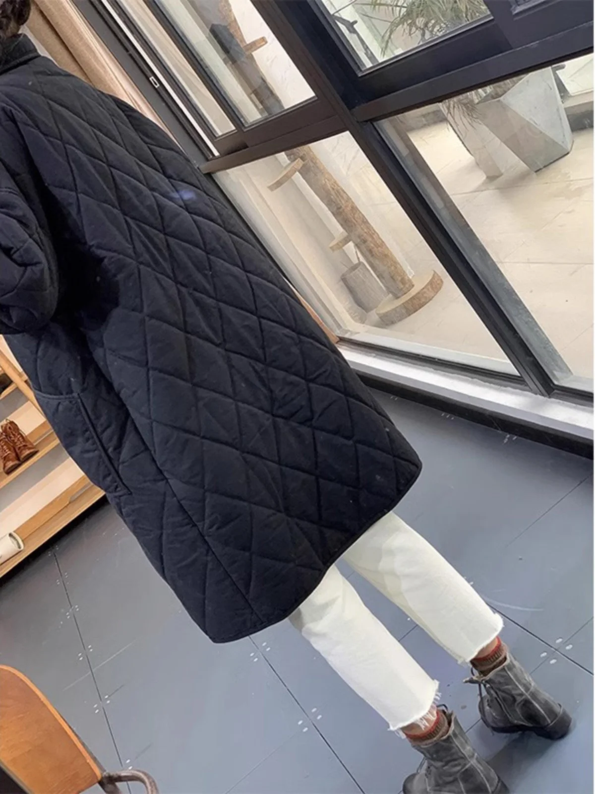 Jaet de algodón suelto para mujer, ropa de abrigo cálida, abrigo de invierno coreano Sle Long Sve con cuello levantado y cierre de botón