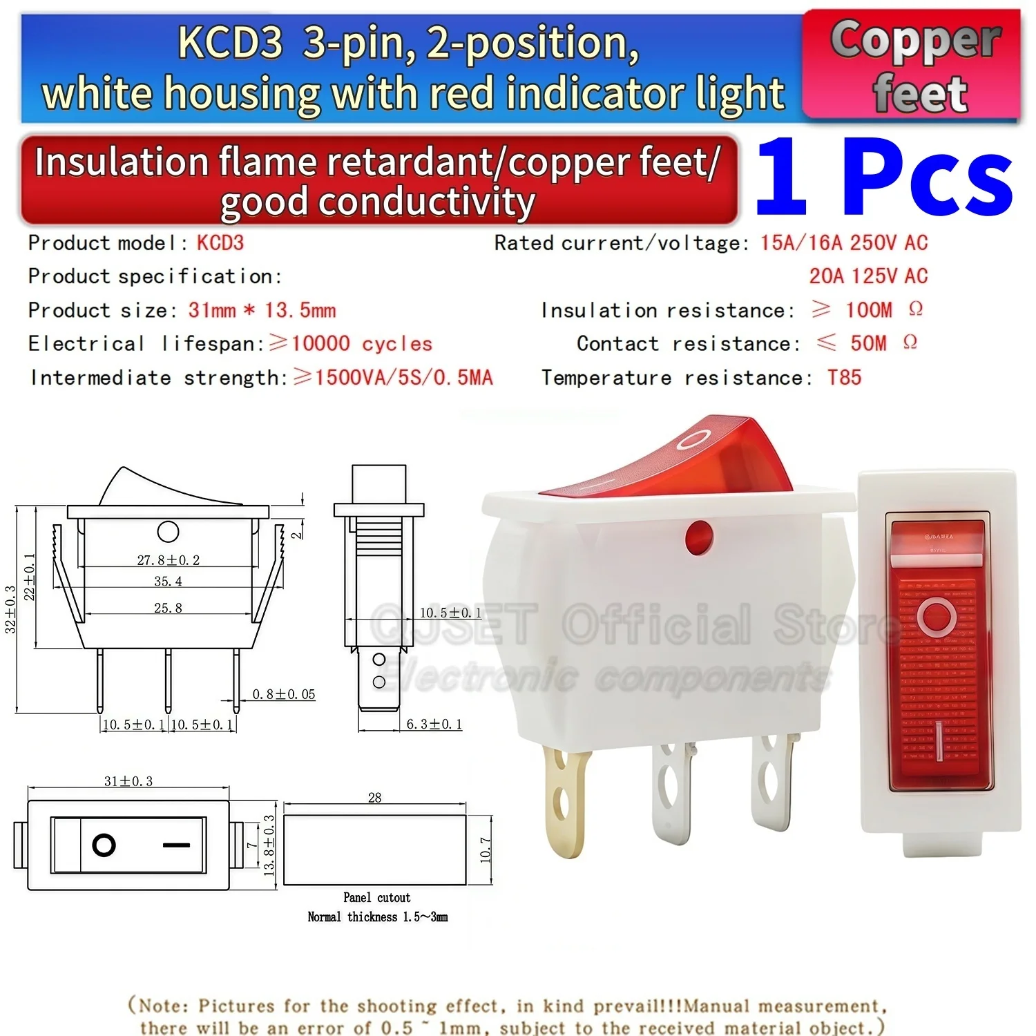 1 Stück KCD3 Wippschalter EIN-AUS-EIN 2 3 Positionen 2 3 Pins Elektrische Ausrüstung Mit Lichtschalter 15A16A 250V/220V 20A 125V AC – Detail 15