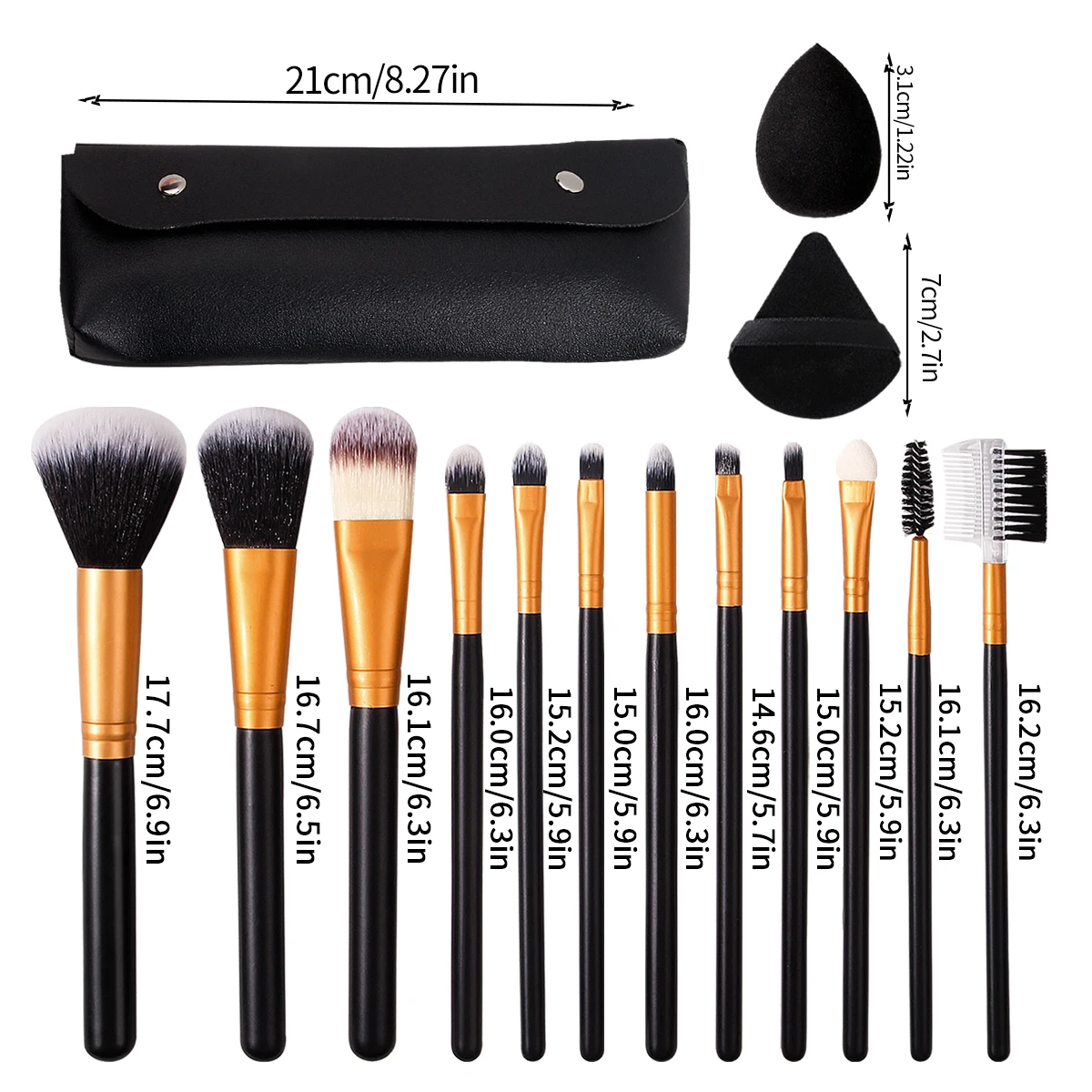 Ensemble de pinceaux de maquillage noirs, 12 pièces, avec sac de rangement, 2 pièces, éponge bouffante, outil de maquillage Portable de voyage, 1/12/15 pièces
