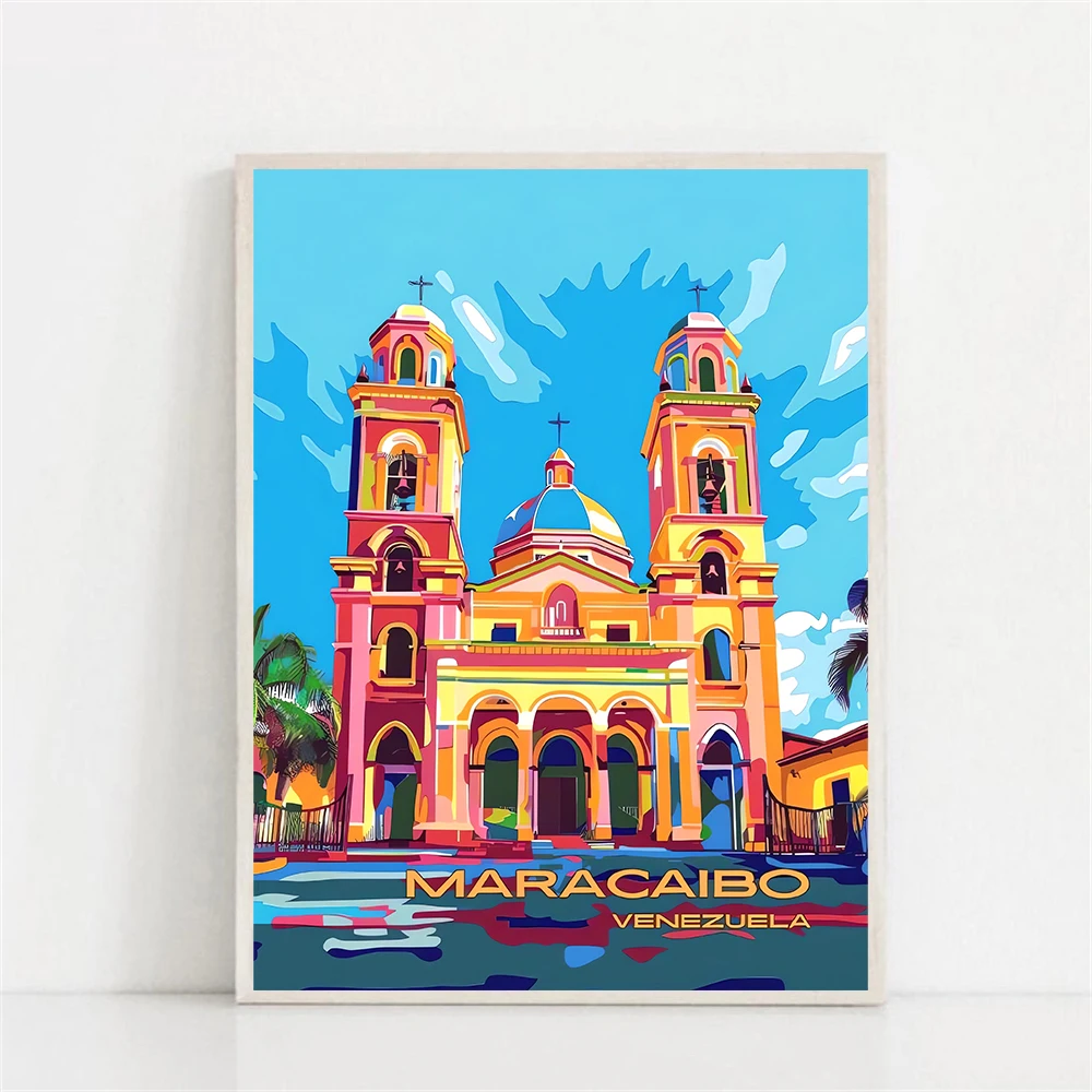 Póster de Viaje de la Basílica de la Chinita en Maracaibo, Venezuela, Impresión Artística, Pintura en Lienzo de la Calle Carabobo en Maracaibo, Venezuela