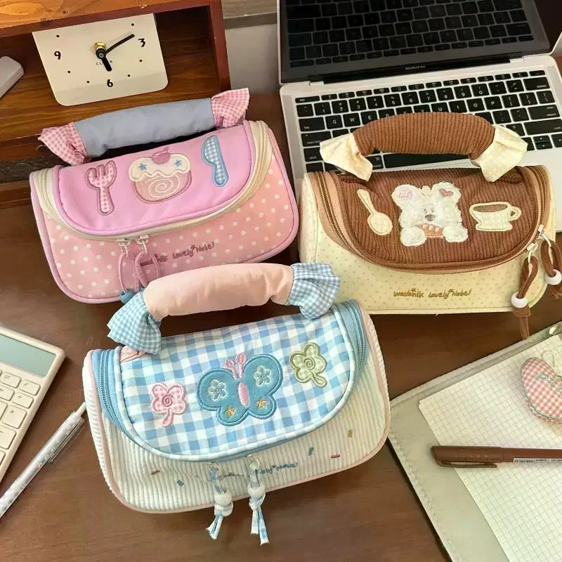 

Colorblock Cosmetic Bag Large Capacity Cute Aesthetic Stationery Organizer Kawaii Cartoon Girls Teens Travel Makeup Bag