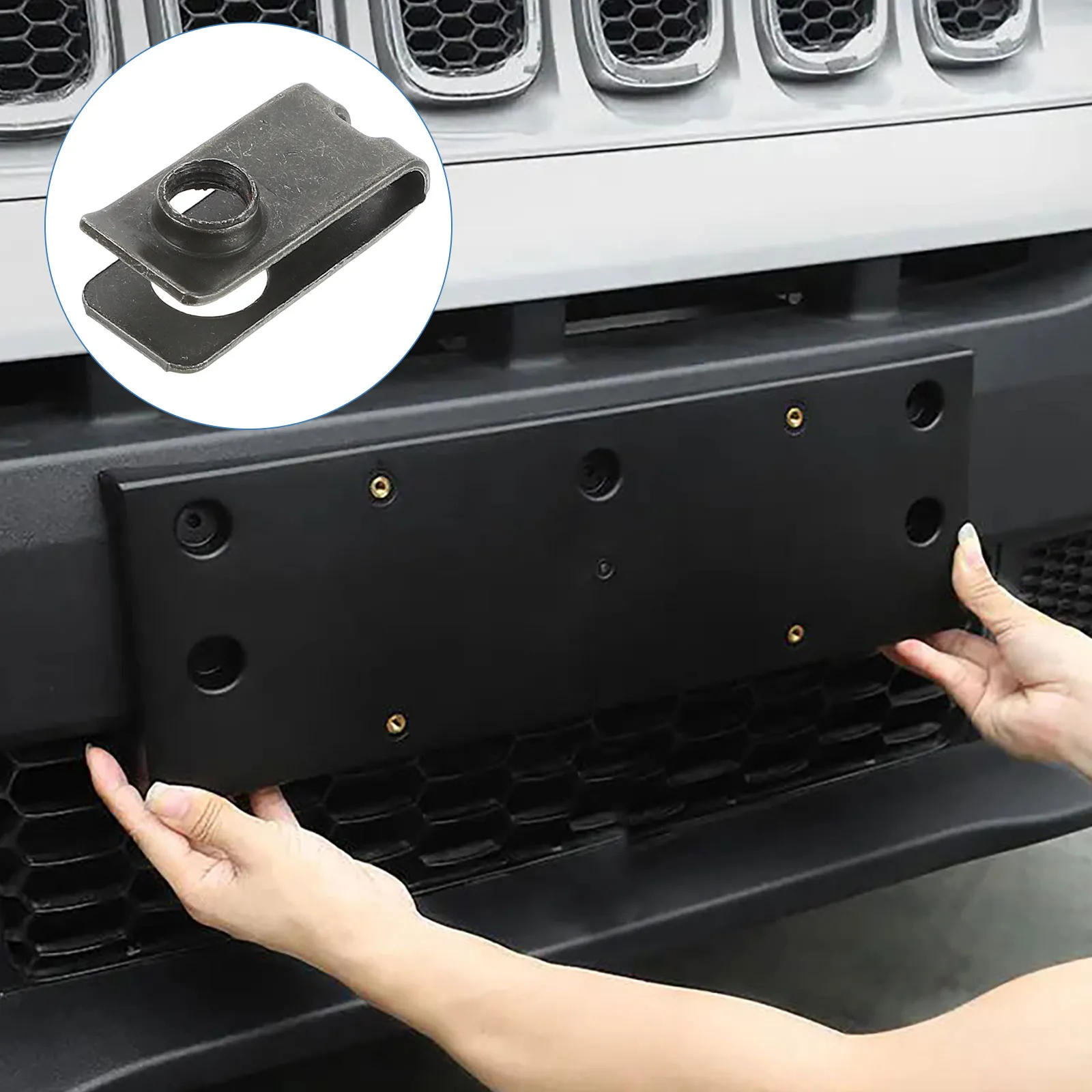 50Pcs M6 Self-Tapping License Plate Screw Base Black Metal Fastener Clips with Quick-Clip Base Theft-Proof Front Rear Mounting