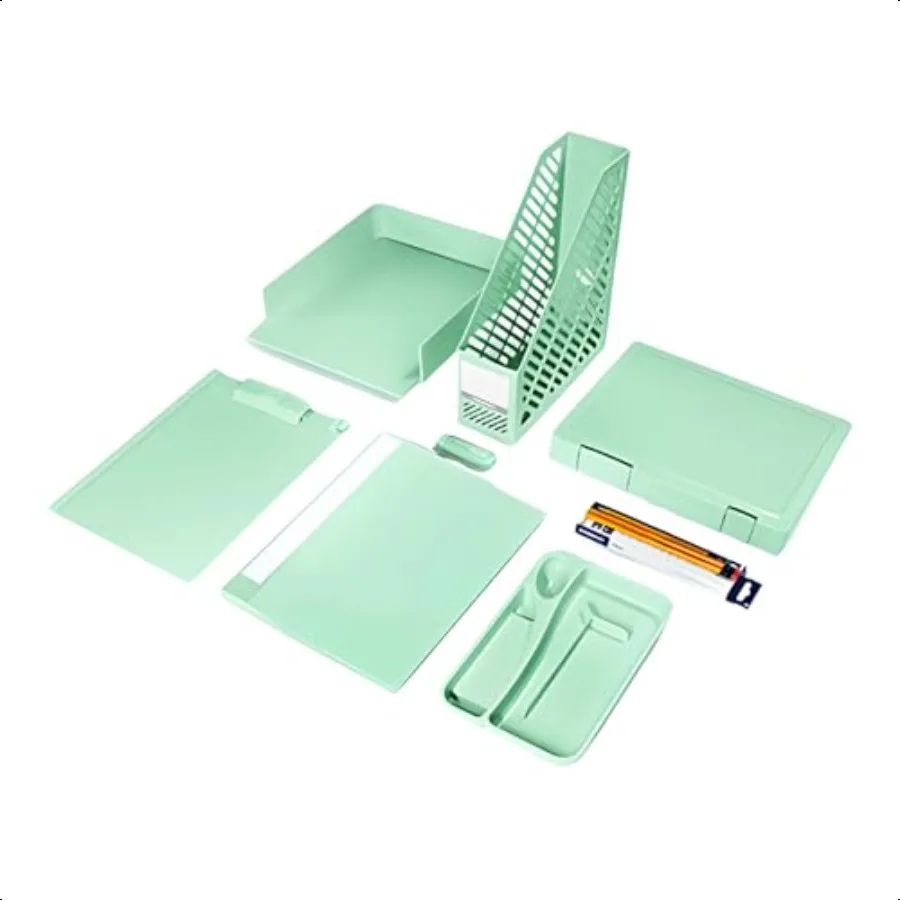 

Pastel Desk Organizer Green Set 8in1 MultiFunctional Office ply Organizer in 4 Colors Includes File Holders Trays Pen Holders a