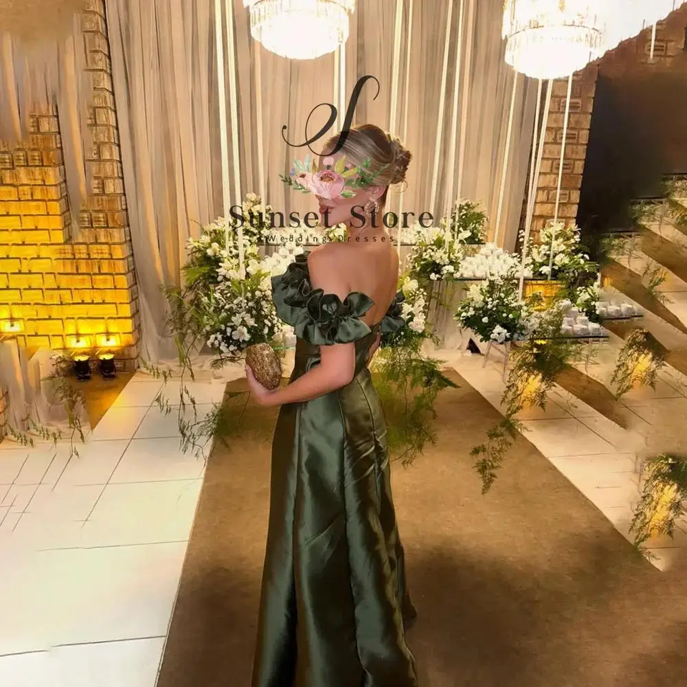 فستان سهرة أخضر عتيق مخصص للنساء بدون أكتاف من الساتان حورية البحر أنيق لحفلات الزفاف طول الأرض فستان حفلات C