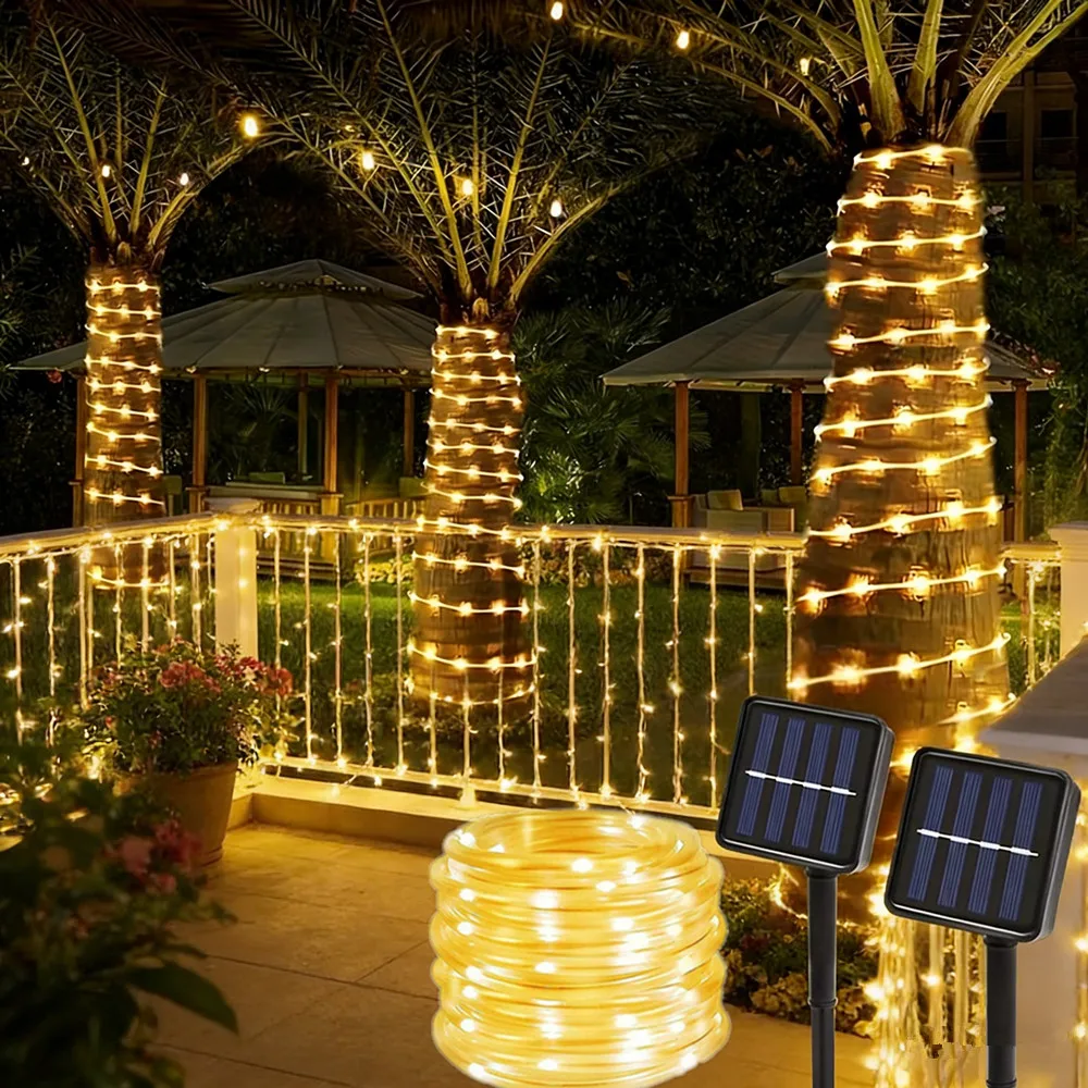 Christmas Tree Halloween Decoration Outdoor LED Rope Light String Solar Power Fairy Lights for Garden Terrace Wedding Party Home