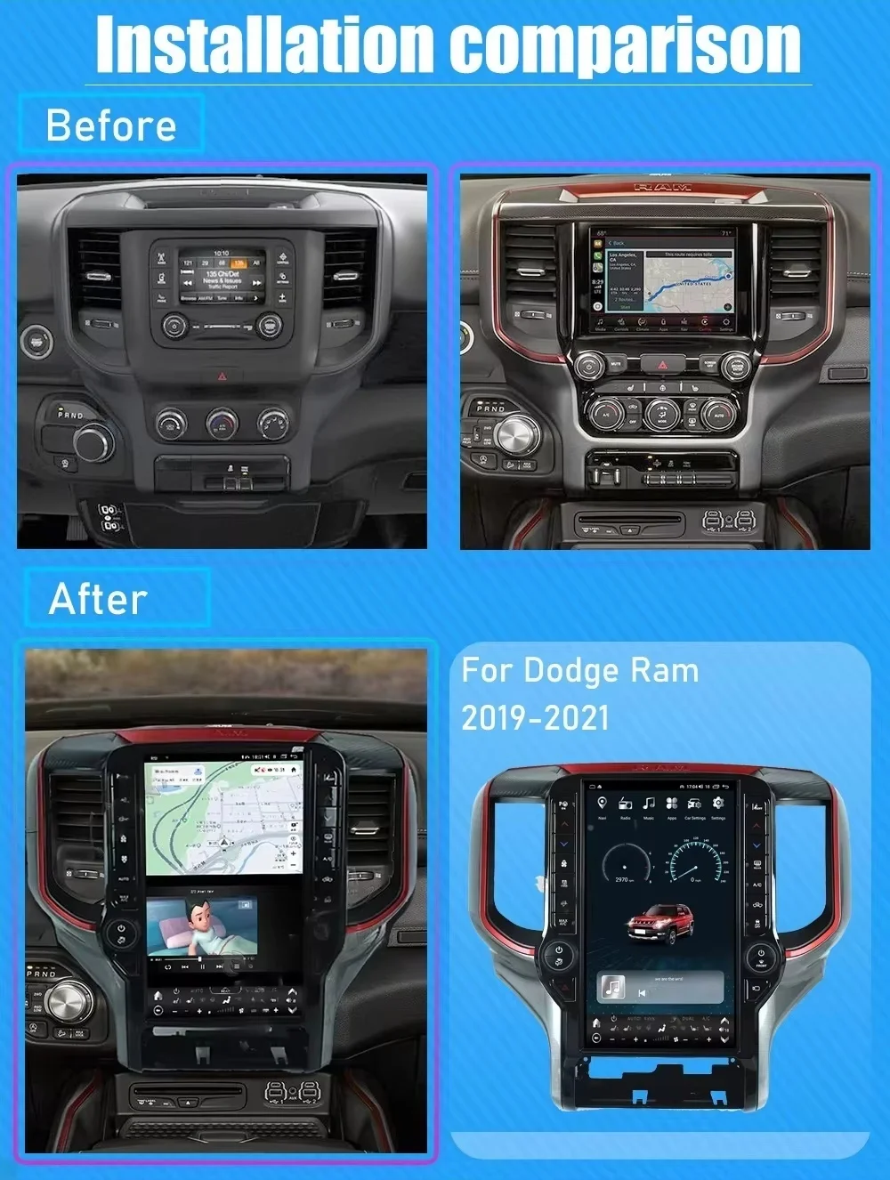 13.6 Inch Android 13 Car Radio For Dodge RAM 1500 2500 3500 2019 - 2022 Multimedia Auto Stereo Player Touch Screen GPS Head Unit
