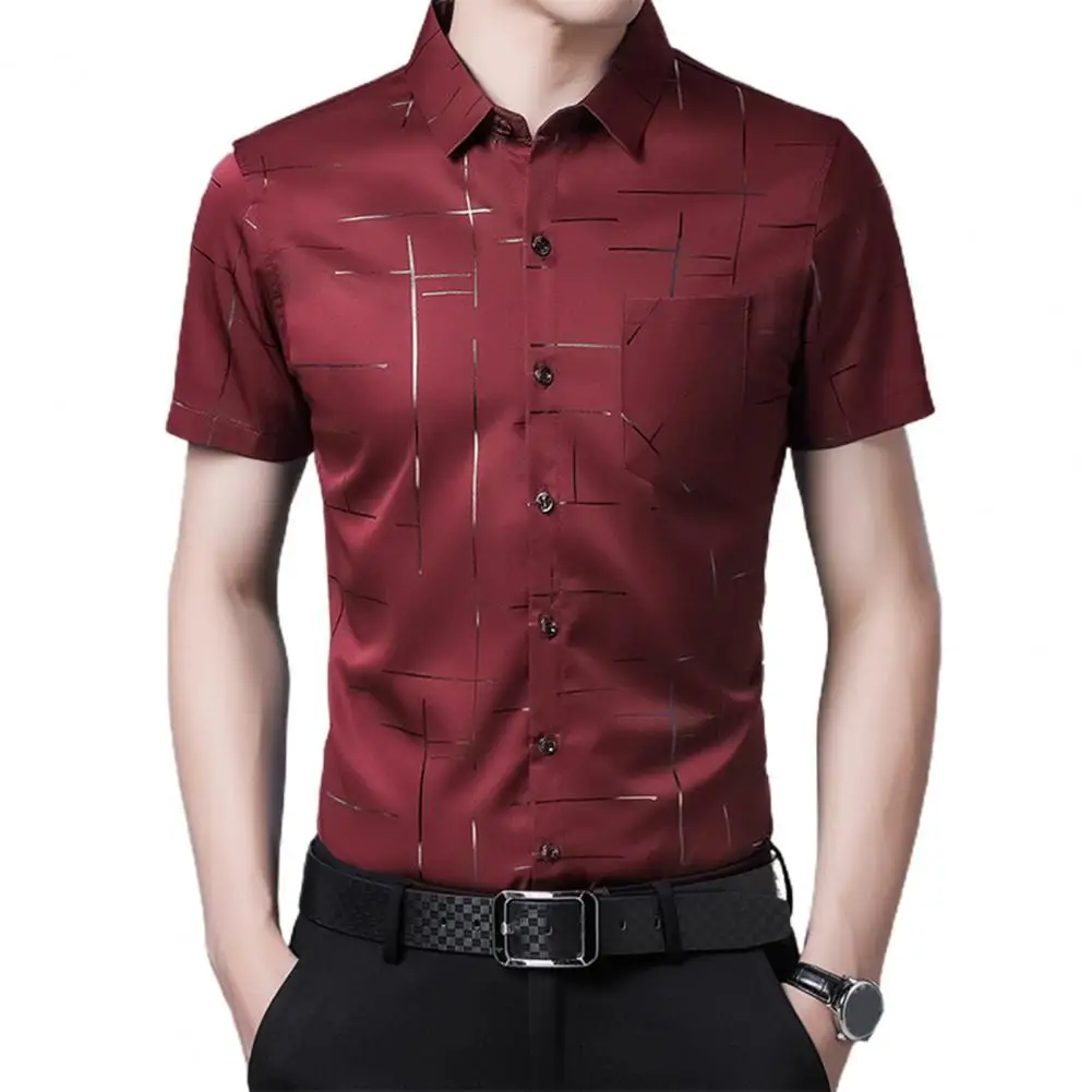 Korean Striped Men Shirt Business Casual Formal Short Sleeve Silky Japan Summer Top Shirts for Work