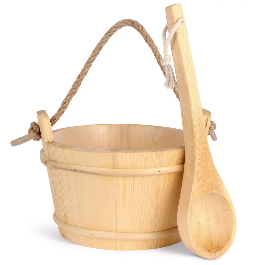 

Bucket and Ladle Set,1Gallon Sauna4 liters Bucket and 14.5Sauna Ladle,Sauna Accessories Handmade from Premium Pine Wood Pine Woo