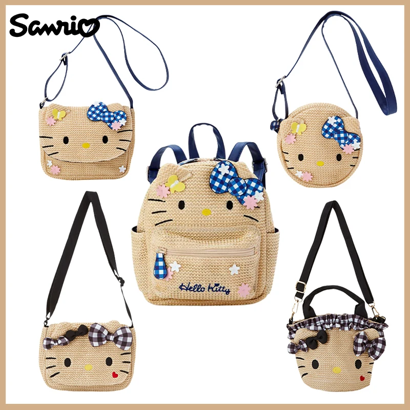 

Милый тканый Детский рюкзак Sanrio Hello Kitty, маленький школьный рюкзак с изображением свежей пшеницы, маленькая сумка через плечо для девочек, подарок на день детей