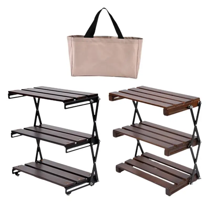 Folding Storage Rack 3 Layers Stainless Steel Storage Rack For Camping Foldable Portable Multifunctional Display Shelves Rack