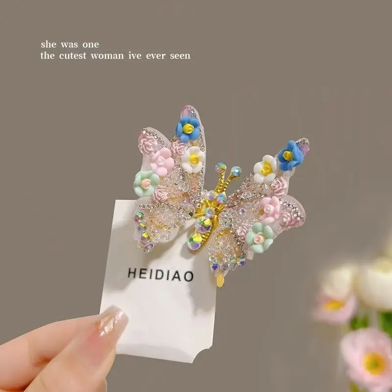 

Заколка для волос с бабочкой из страз, стильная разноцветная заколка с движущимися крыльями, объемное украшение для волос, аксессуары для волос для детей