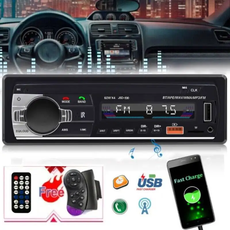 

[CAR Stereo] Универсальный 1Din автомобильный MP3-плеер BT Wireless Link Беспроводное быстрое зарядное устройство SWC USB TF/AUX/FM-радио и дисплей времени