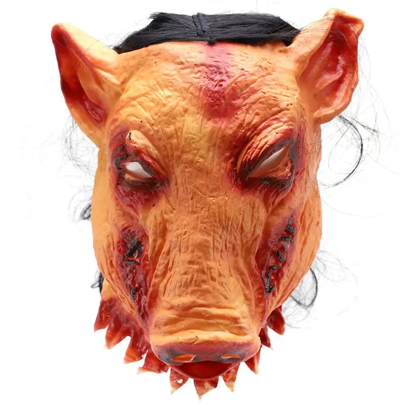 Halloween Scary Masks Novelty Pig Head Horror with Hair Masks Caveira Cosplay Costume Realistic Latex Festival Supplies Mask