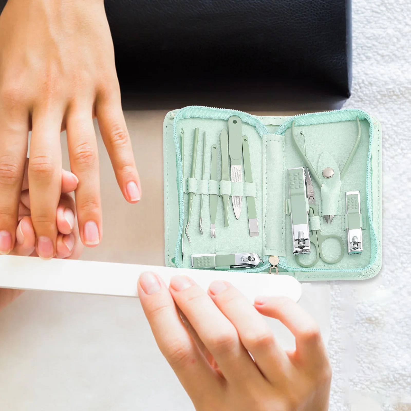 

1 Set Stainless Steel Nail Clippers Kit Portable Manicure Pedicure Set For Fingernail Toenail Care Ear Pick Eyebrow Tweezers