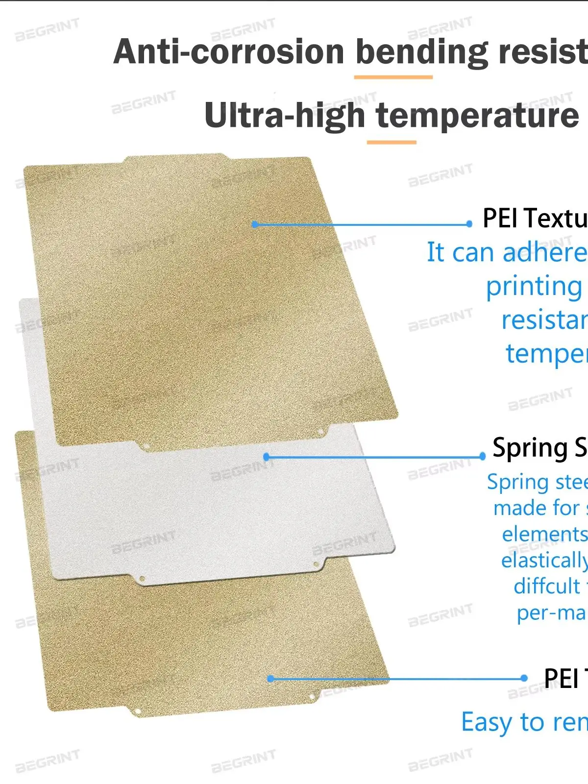 Für Flashforge Creator 5/5 Pro: Beidseitige PEI-Texturierte Federstahl-Druckplatte 266×270mm, Ersatzteil für Heizbett