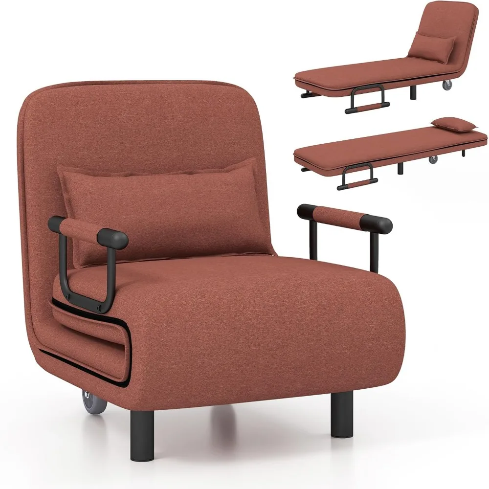 

Convertible Chair, Sleeper Chair with 5-Position Adjustable Backrest & Lumbar Pillow, 2 Hidden Metal Legs & 2 Lockable C