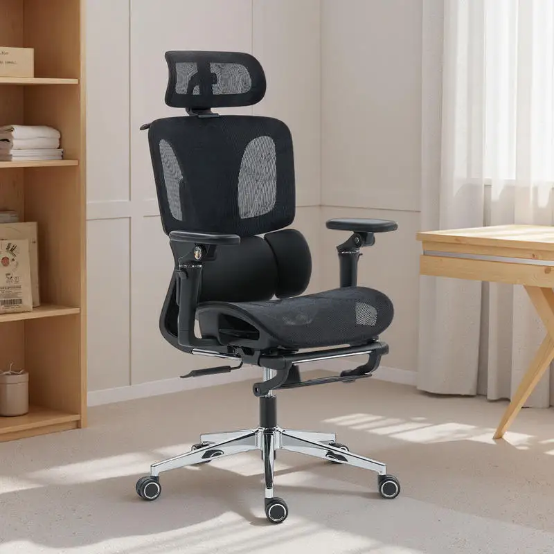 Fauteuil de bureau ergonomique noir 67×71×133 cm, accoudoirs 6D, appui-tête et profondeur d'assise réglables. Dossier en maille respirante avec soutien lombaire séparé pour une bonne posture et un confort durable.
