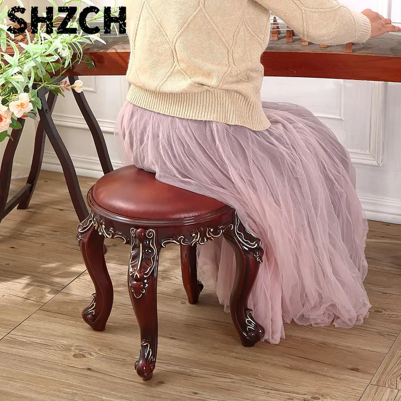 Nordic Living Room Stool Home Durable Vintage American Dressing Stool Dining Table Ottomans Stackable Round Stools Chinese Style