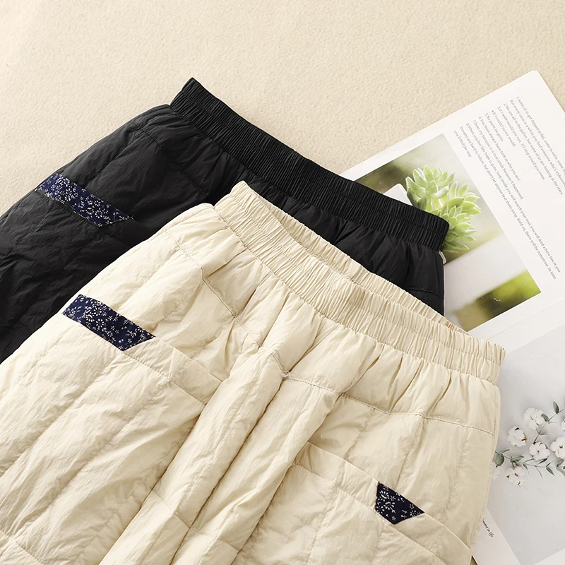 Fashion Retro Thickened Padded Warm Trousers Autumn And Winter New Cotton And Linen Women\'s Quilted Elastic Waist Harem Pants