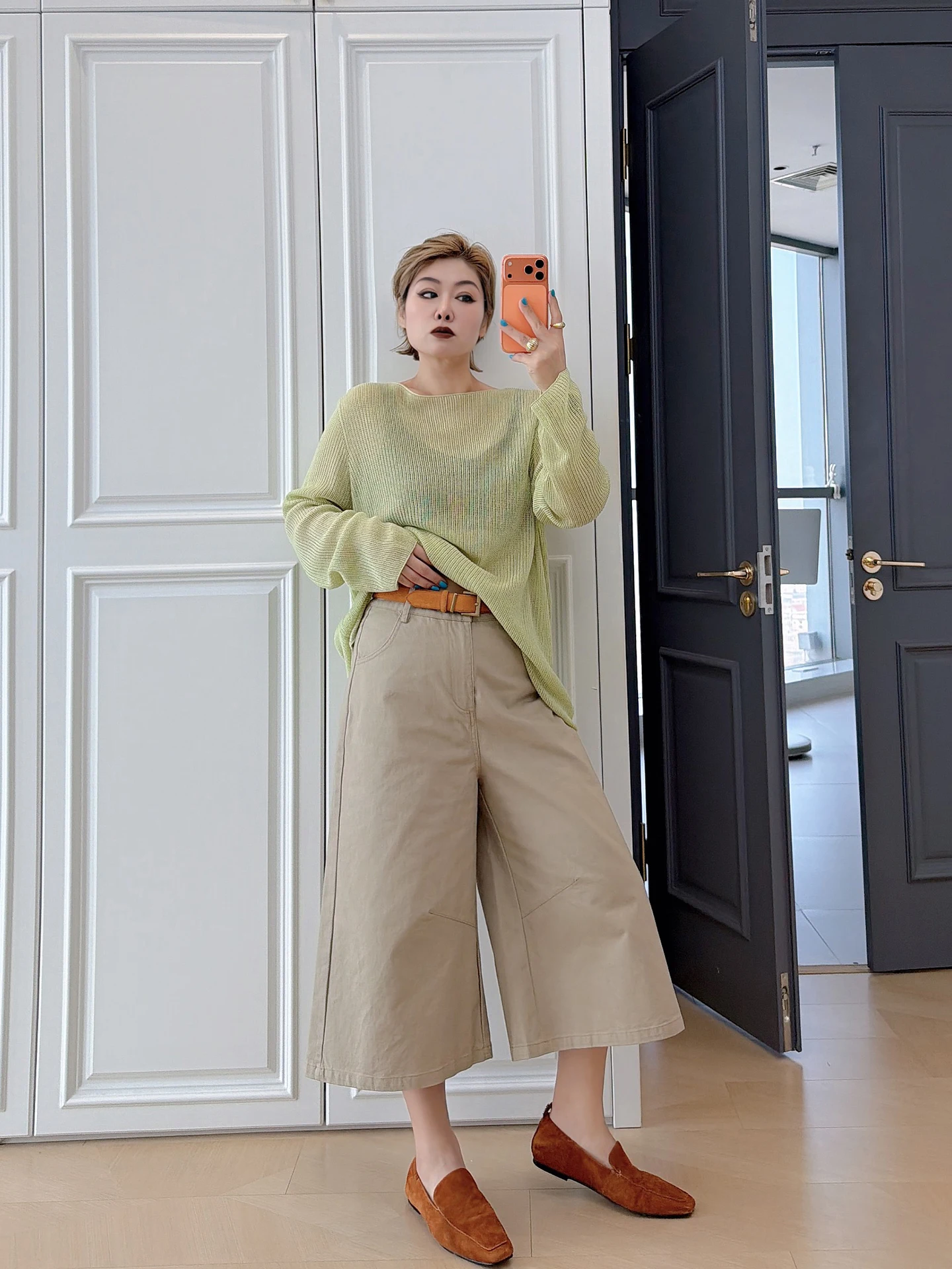 

Khaki Wide Leg Seven-Foot Casual Pants plus Size Women's High Waist Versatile 200 Pounds Fat MM Slimming Korean Style Workwear